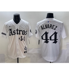 Men Houston Astros 44 Yordan Alvarez White Gothic  27Houston Born Barrio Raised 27 Limited Stitched Baseball Jersey