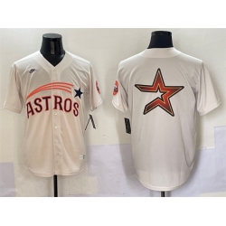 Men Houston Astros Team Big Logo Cream Throwback Cooperstown Collection Limited Stitched Baseball Jersey 001