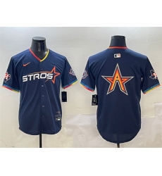 Men Houston Astros Team Big Logo Navy 2025 City Connect With Texas Patch Limited Stitched Baseball Jersey 001