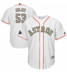 Mens Majestic Houston Astros 53 Ken Giles Replica White 2018 Gold Program Cool Base MLB Jersey 