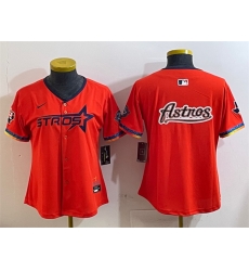 Women Houston Astros Team Big Logo Orange 2025 City Connect With Texas Patch Limited Stitched Baseball Jersey 002