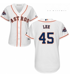 Womens Majestic Houston Astros 45 Carlos Lee Authentic White Home 2017 World Series Champions Cool Base MLB Jersey