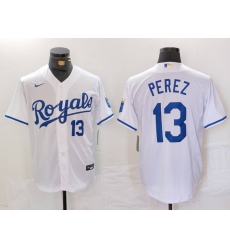 Men Kansas City Royals 13 Salvador Perez White Cool Base Stitched Jersey 1 Men Kansas City Royals 13 Salvador Perez White Cool Base Stitched Jersey 1