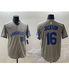 Men Kansas City Royals 16 Bo Jackson Grey 2024 Away Limited Stitched Baseball Jersey Men Kansas City Royals 16 Bo Jackson Grey 2024 Away Limited Stitched Baseball Jersey