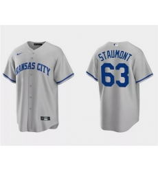 Men Kansas City Royals 63 Josh Staumont Grey Cool Base Stitched Baseball Jersey Men Kansas City Royals 63 Josh Staumont Grey Cool Base Stitched Baseball Jersey