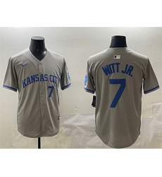 Men Kansas City Royals 7 Bobby Witt Jr Grey 2024 Away Limited Stitched Baseball Jersey Men Kansas City Royals 7 Bobby Witt Jr Grey 2024 Away Limited Stitched Baseball Jersey