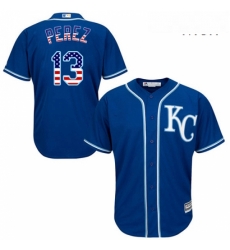Mens Majestic Kansas City Royals 13 Salvador Perez Authentic Royal Blue USA Flag Fashion MLB Jersey Mens Majestic Kansas City Royals 13 Salvador Perez Authentic Royal Blue USA Flag Fashion MLB Jersey