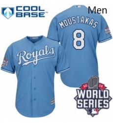 Mens Majestic Kansas City Royals 8 Mike Moustakas Authentic Light Blue Alternate 1 Cool Base 2015 World Series Mens Majestic Kansas City Royals 8 Mike Moustakas Authentic Light Blue Alternate 1 Cool Base 2015 World Series
