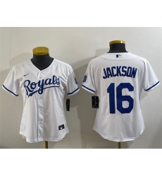 Women Kansas City Royals 16 Bo Jackson White Cool Base Stitched Jersey 