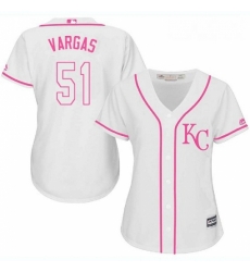Womens Majestic Kansas City Royals 51 Jason Vargas Authentic White Fashion Cool Base MLB Jersey 