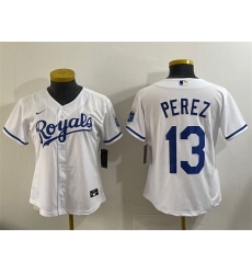 Youth Kansas City Royals 13 Salvador Perez White Cool Base Stitched Baseball Jersey