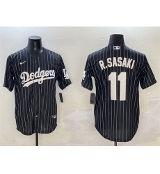 Men Los Angeles Dodgers 11 Roki Sasaki Black Cool Base Stitched Baseball Jersey
