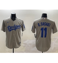 Men Los Angeles Dodgers 11 Roki Sasaki Grey Cool Base Stitched Baseball Jersey Men Los Angeles Dodgers 11 Roki Sasaki Grey Cool Base Stitched Baseball Jersey