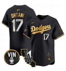 Men Los Angeles Dodgers 17 Shohei Ohtani Black Gold Vin  26 California Patch Vapor Limited Stitched Baseball Jersey