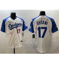 Men Los Angeles Dodgers 17 Shohei Ohtani White Royal 2025 Tokyo Series Limited Stitched Baseball Jersey