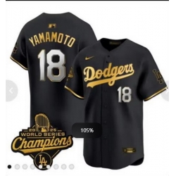 Men Los Angeles Dodgers 18 Yoshinobu Yamamoto Black 2025 World Series Champions Patch Cool Base Stitched Baseball Jersey