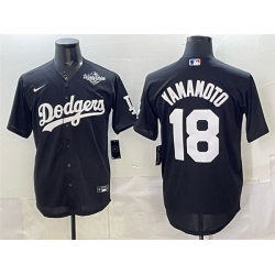 Men Los Angeles Dodgers 18 Yoshinobu Yamamoto Black 2025 World Series Patch Cool Base Stitched Baseball Jersey