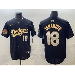 Men Los Angeles Dodgers 18 Yoshinobu Yamamoto Black Gold 2025 Back to Back Champions Patch Limited Stitched ebjerseys com Baseball Jersey