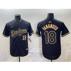 Men Los Angeles Dodgers 18 Yoshinobu Yamamoto Black Gold Limited Stitched Jersey