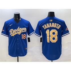 Men Los Angeles Dodgers 18 Yoshinobu Yamamoto Royal 2025 Gold Collection Limited Stitched Baseball Jersey