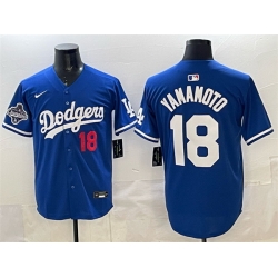 Men Los Angeles Dodgers 18 Yoshinobu Yamamoto Royal 2025 World Series Champions Patch Limited Stitched Baseball Jersey