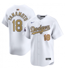 Men Los Angeles Dodgers 18 Yoshinobu Yamamoto White 2025 Gold Collection Limited Stitched Baseball Jersey
