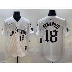 Men Los Angeles Dodgers 18 Yoshinobu Yamamoto White Mexico 2025 LA Gothic Style With Fernando Patch Vapor Premier Limited Stitched Baseball Jersey