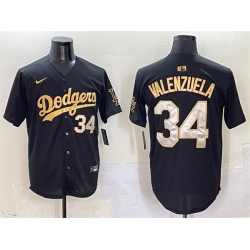 Men Los Angeles Dodgers 34 Fernando Valenzuela Black Gold Limited Stitched Baseball Jersey