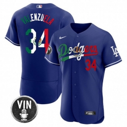 Men Los Angeles Dodgers 34 Fernando Valenzuela Royal Mexico Special Vin Scully Patch Flex Base Stitched Baseball Jersey