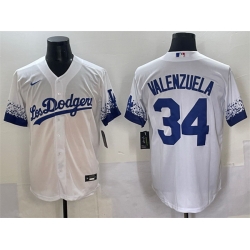 Men Los Angeles Dodgers 34 Fernando Valenzuela White City Connect Cool Base Stitched Jersey