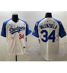 Men Los Angeles Dodgers 34 Fernando Valenzuela White Royal 2025 Tokyo Series Limited Stitched Baseball Jersey