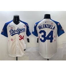 Men Los Angeles Dodgers 34 Fernando Valenzuela White Royal 2025 Tokyo Series Limited Stitched Baseball Jersey