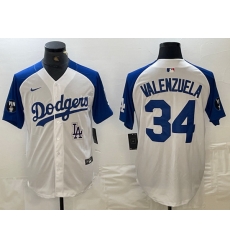 Men Los Angeles Dodgers 34 Toro Valenzuela White Blue Vin Patch Cool Base Stitched Baseball Jersey  8