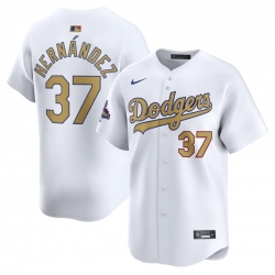 Men Los Angeles Dodgers 37 Teoscar Hernandez White 2025 Gold Collection Limited Stitched Baseball Jersey