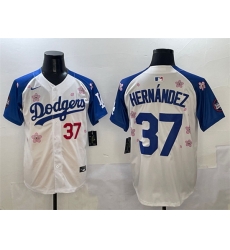 Men Los Angeles Dodgers 37 Teoscar Hernandez White Royal 2025 Tokyo Series Limited Stitched Baseball Jersey