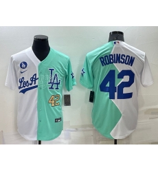 Men Los Angeles Dodgers 42 Jackie Robinson 2022 All Star White Green Cool Base Stitched Baseball Jersey Men Los Angeles Dodgers 42 Jackie Robinson 2022 All Star White Green Cool Base Stitched Baseball Jersey