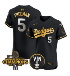 Men Los Angeles Dodgers 5 Freddie Freeman Black Gold 2024 World Series Champions With Vin Patch Vapor Limited Stitched Baseball Jersey Men Los Angeles Dodgers 5 Freddie Freeman Black Gold 2024 World Series Champions With Vin Patch Vapor Limited Stitched Baseball Jersey
