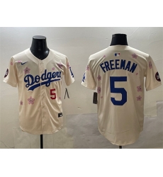 Men Los Angeles Dodgers 5 Freddie Freeman Cream 2025 Tokyo Series Limited Stitched Baseball Jersey