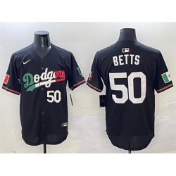 Men Los Angeles Dodgers 50 Mookie Betts Black Mexico Flag Limited Stitched Baseball Jersey