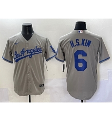 Men Los Angeles Dodgers 6 H S Kim Grey Cool Base Stitched Baseball Jersey