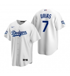 Men Los Angeles Dodgers 7 Julio Urias White 2020 World Series Champions Replica Jersey