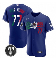Men Los Angeles Dodgers 77 Pezo Pluma Royal Mexico Special Vin Scully Patch Flex Base Stitched Baseball Jersey