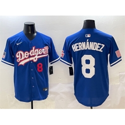 Men Los Angeles Dodgers 8 Enrique Hernandez Royal With American Flag Patch Limited Stitched Baseball Jersey