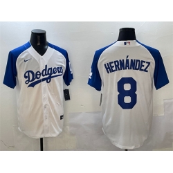 Men Los Angeles Dodgers 8 Enrique Hernandez White Blue Cool Base Stitched Baseball Jersey