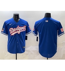 Men Los Angeles Dodgers Blank Royal With American Flag Patch Limited Stitched Baseball Jersey
