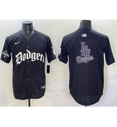 Men Los Angeles Dodgers Team Big Logo Black 2025 LA Gothic Style With 2024 World Series Champions Patch Vapor Premier Limited Stitched Baseball Jersey