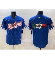 Men Los Angeles Dodgers Team Big Logo Royal With American Flag Patch Limited Stitched Baseball Jersey