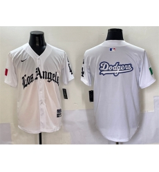 Men Los Angeles Dodgers Team Big Logo White Mexico 2025 LA Gothic Style With Fernando Patch Vapor Premier Limited Stitched Baseball Jersey 003