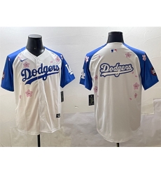 Men Los Angeles Dodgers Team Big Logo White Royal 2025 Tokyo Series Limited Stitched Baseball Jersey 002