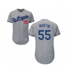 Mens Los Angeles Dodgers 55 Russell Martin Grey Road Flex Base Authentic Collection Baseball Jersey